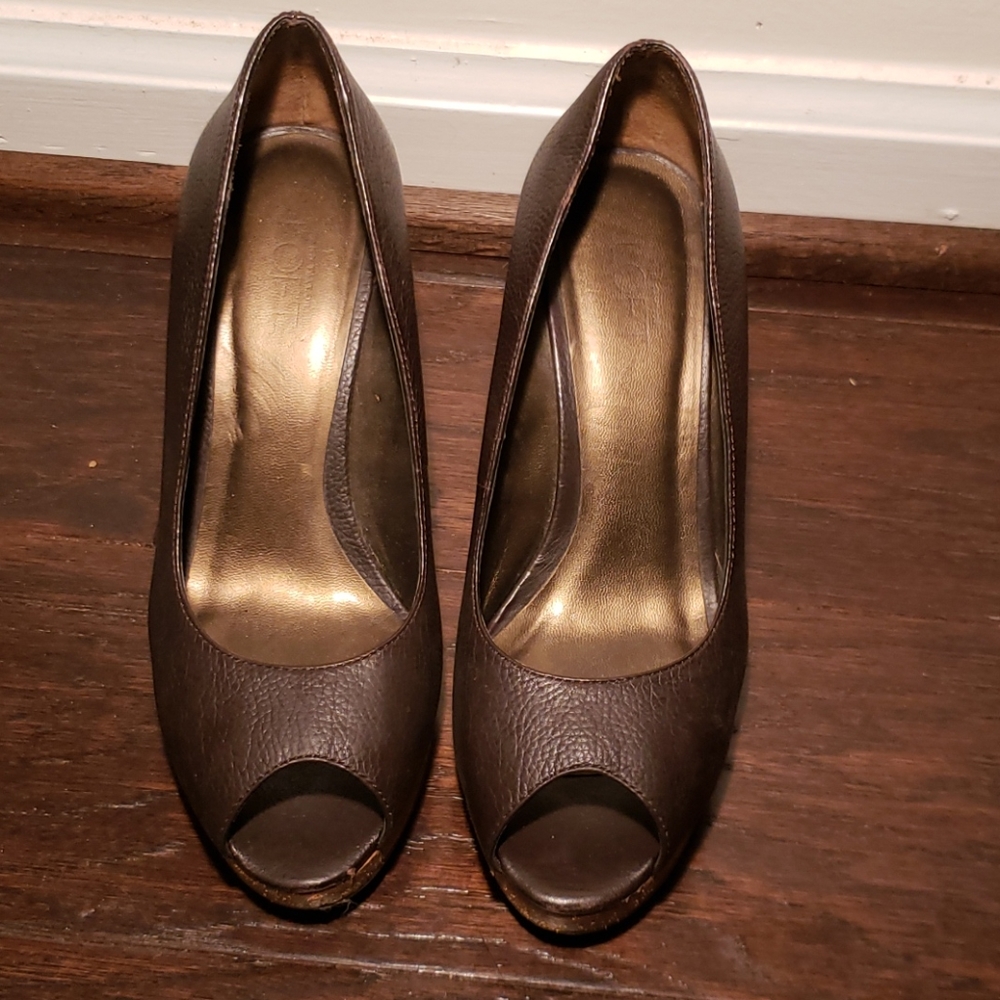 Brown wedge open toe shoes Ann Taylor Loft